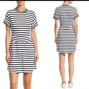 Derek Lam 10 Crosby Black White Striped Short Sleeve Tshirt Dress